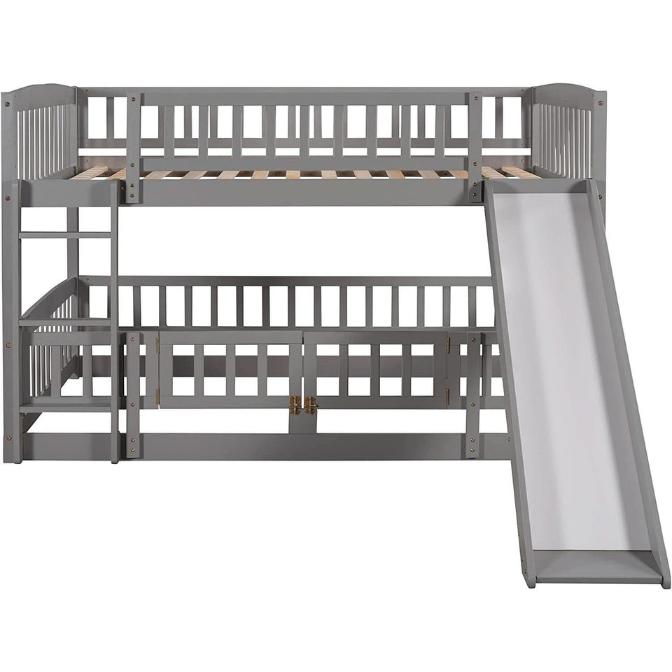 Gray Bunk Bed With Slide And Ladder For Kids Bedroom