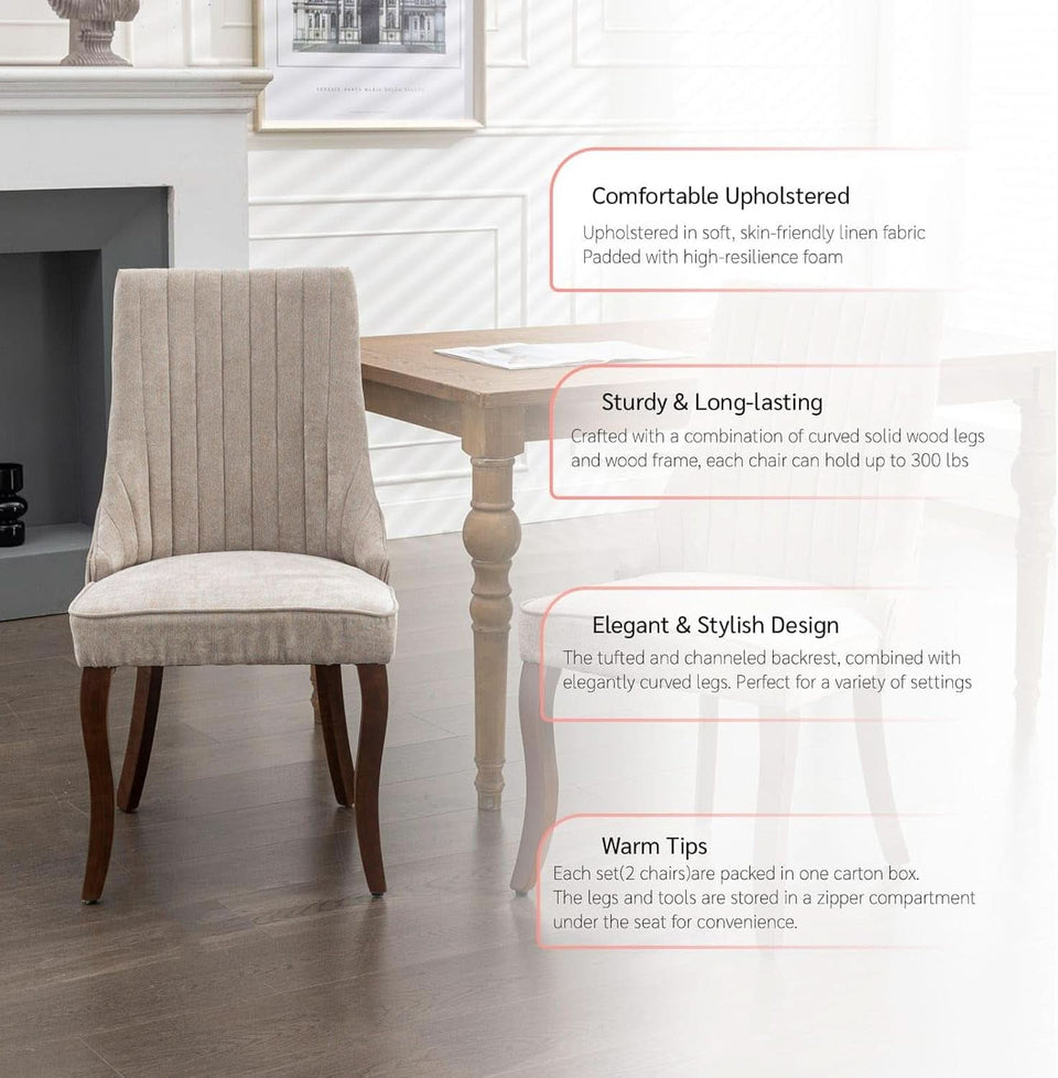 Velvet Dining Chairs Set of 4 Beige With Curved Wood Legs