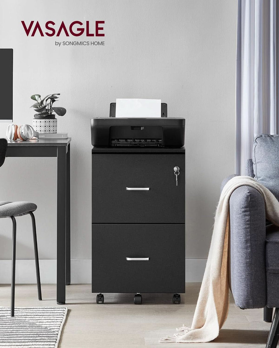 Two Drawer File Cabinet For Home Office A4 Size Black Honey Finish Space Saving Design