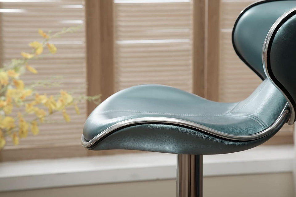 Blue Cushioned Leatherette Barstools Set Of 2 With Airlift Height And Swivel