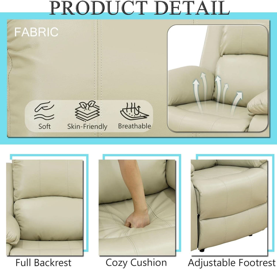 Beige Leather Recliner Sofa Set With Storage And Cup Holder