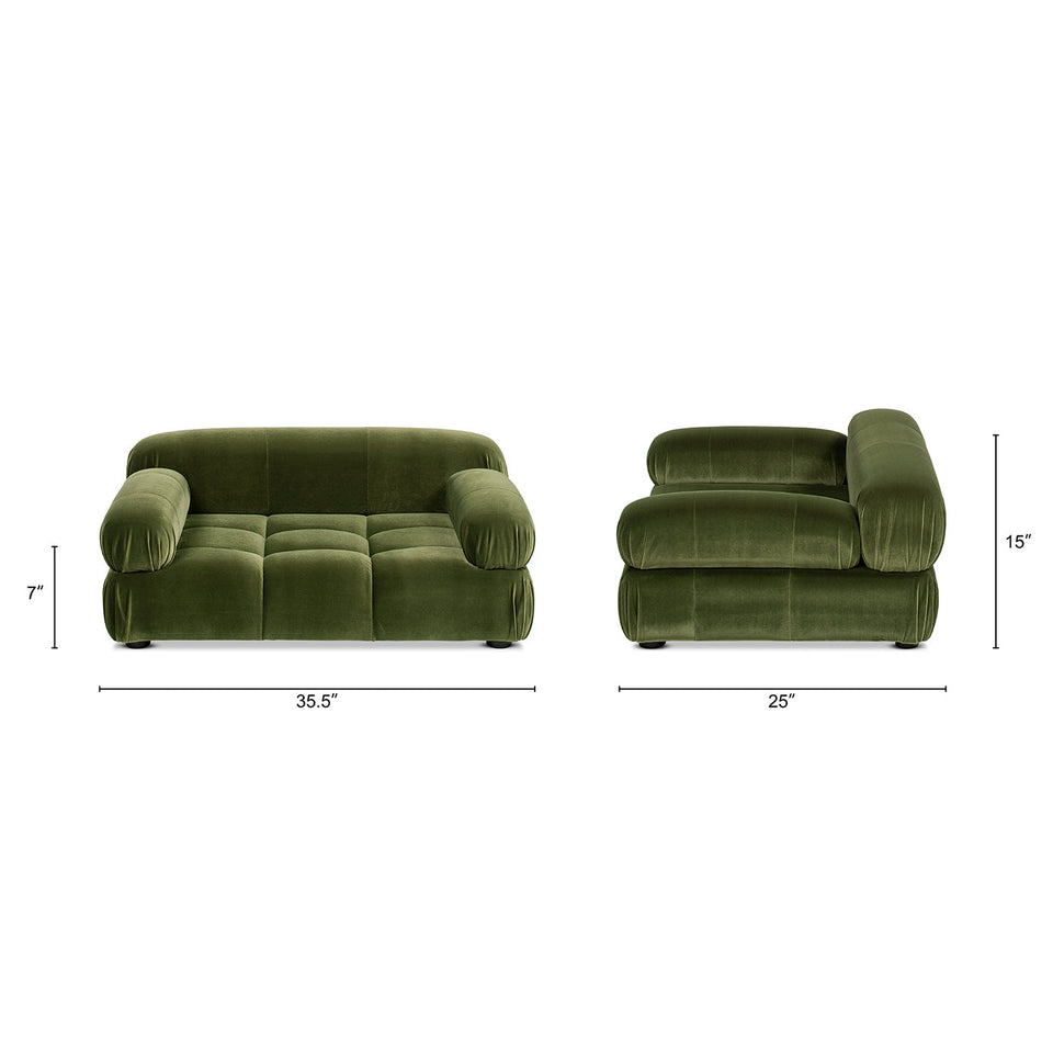 Olive Green Velvet Upholstered Pet Bed with Bolstered Arms - Small to Medium