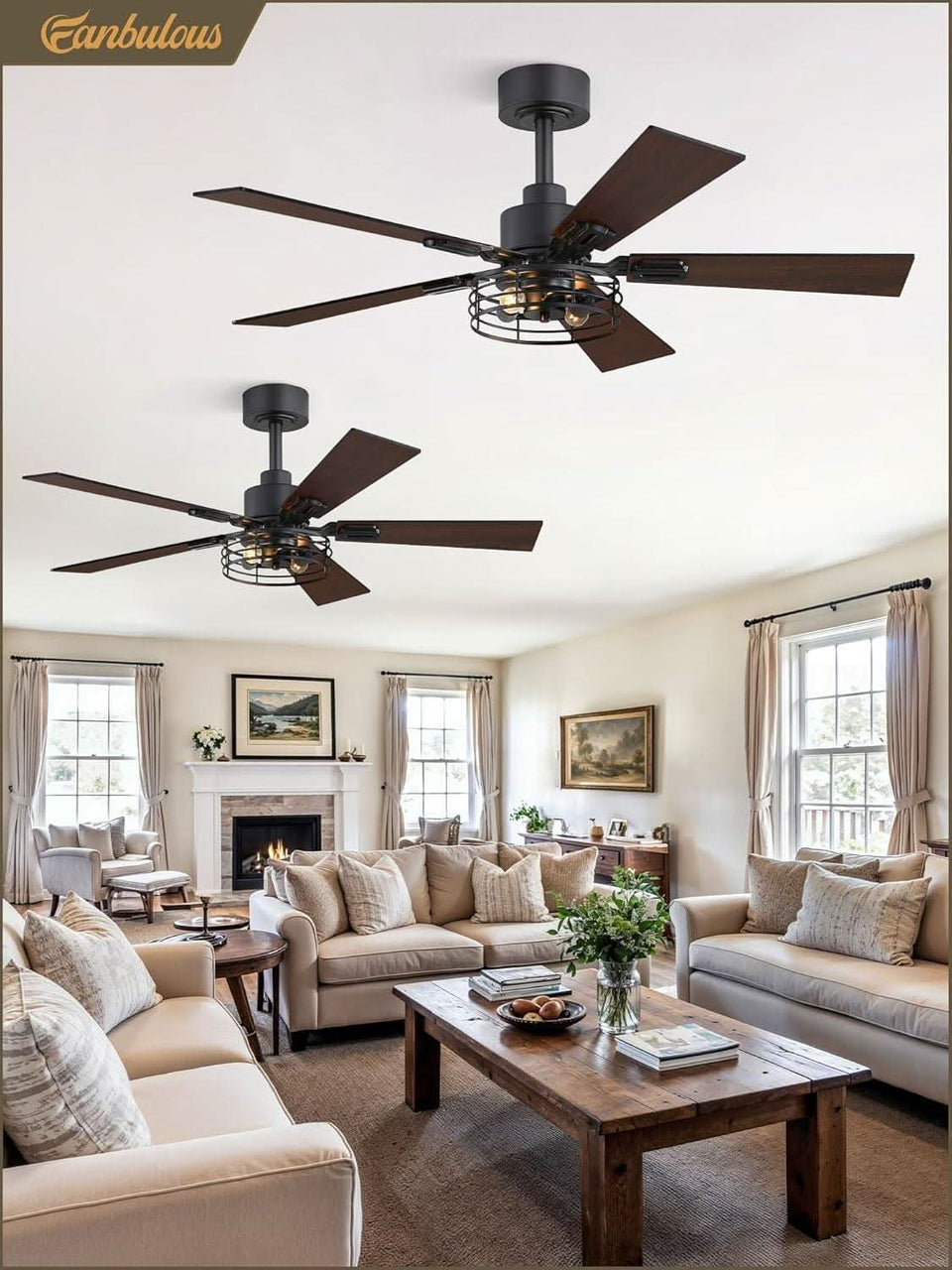42 Inch Farmhouse Ceiling Fan With Lights Black Cage 2 Pack