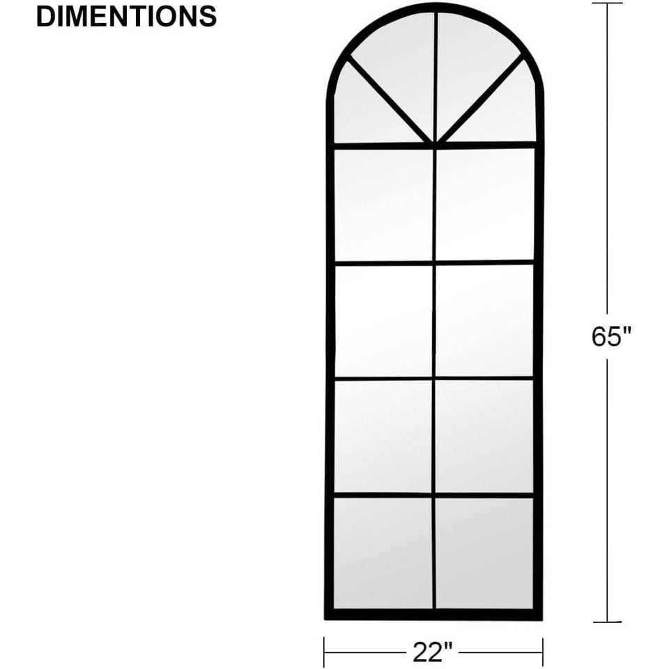 65 By 22 Inch Arched Window Pane Floor Wall Mount Mirror