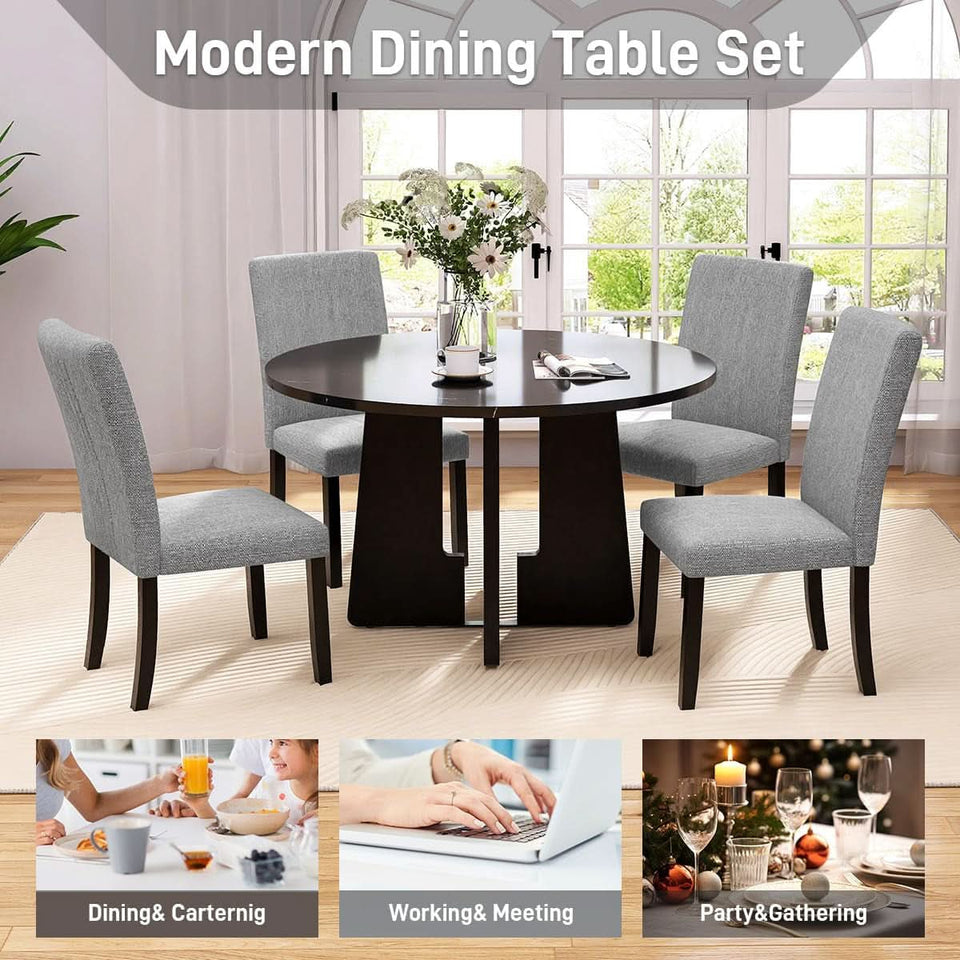 Solid Round Dining Table Set Five Piece Grey And Black