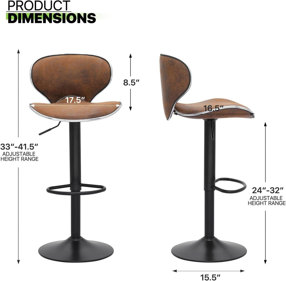 Bar Stools Set Of 2 Adjustable Counter Height PU Leather