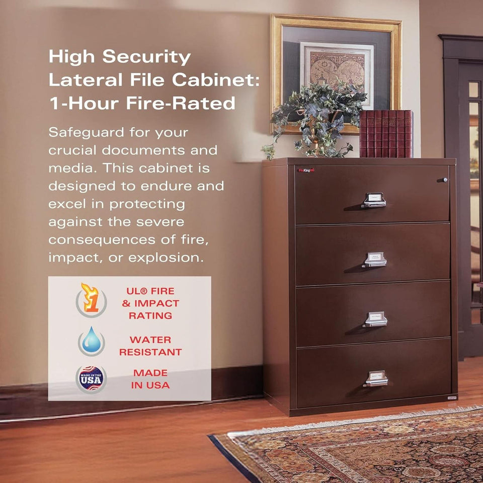 Lateral 4 Drawer Fire Safe File Cabinet With Lock 1 Hour Fire Rated Platinum