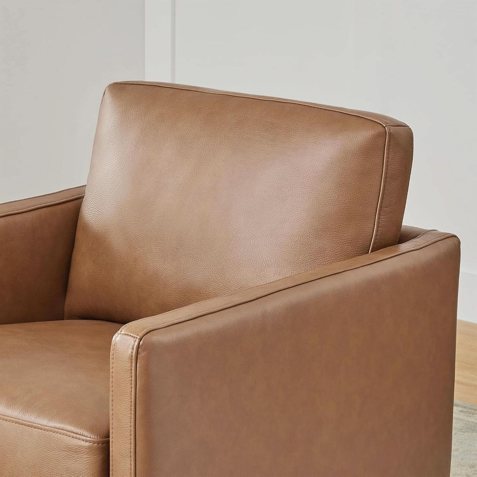 Genuine Leather Swivel Accent Chair Fully Assembled