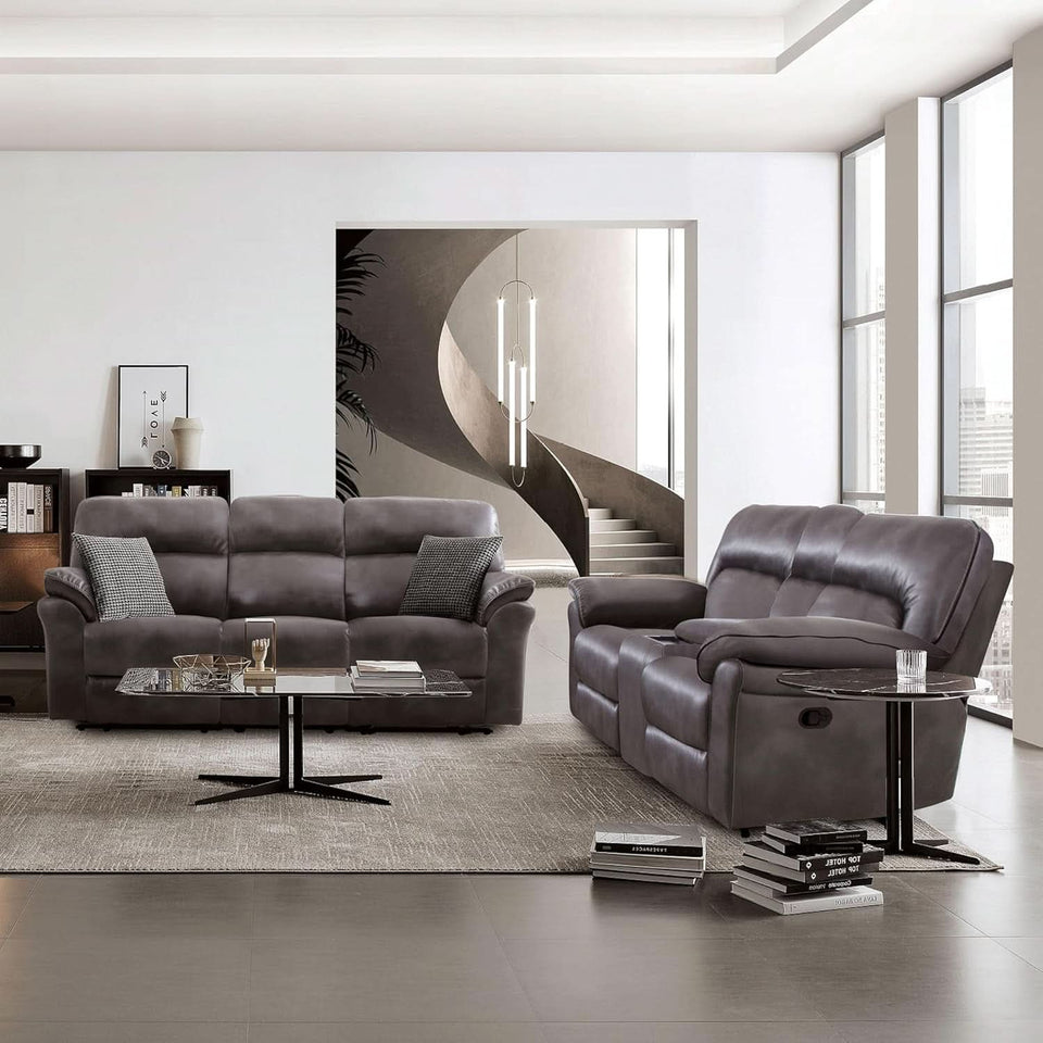 Lerona Dark Gray Faux Leather 2 Piece Recliner Sofa Set