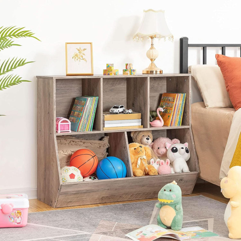 Kids Bookshelf Toy Storage Cabinet 35 Inch Long Greige