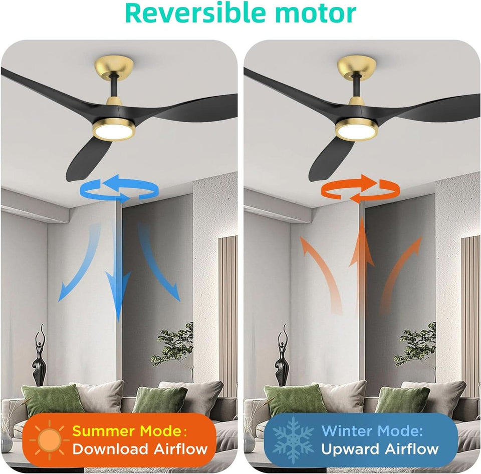 52 Inch Black Gold Indoor Ceiling Fan With LED Light