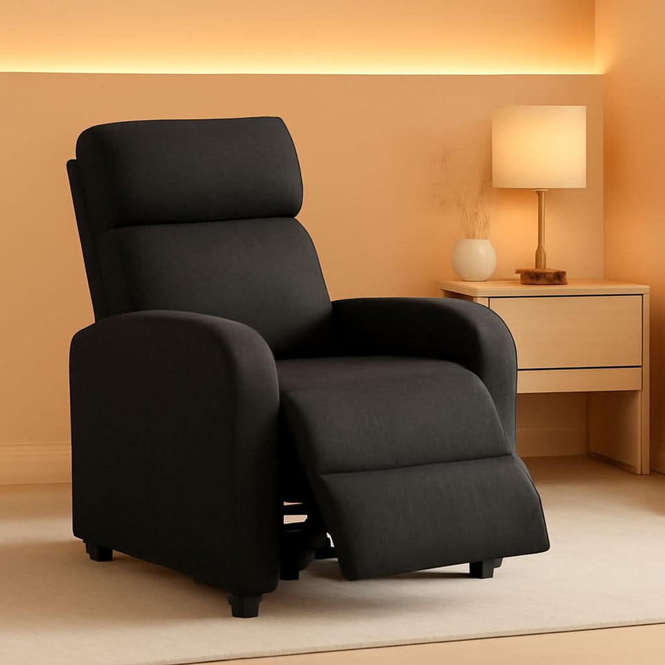 Fabric Push Back Recliner Chair Pocket Spring Matte Black