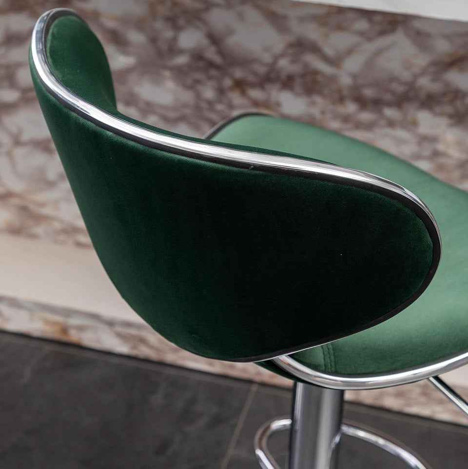 Green Velvet Upholstered Adjustable Swivel Bar Stools Set 2