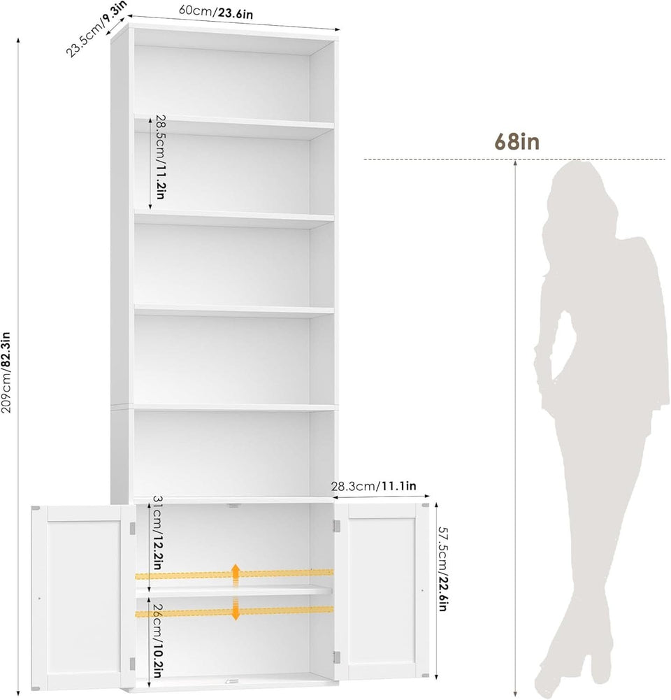 White 82 Inch Tall Bookcase Sturdy Elegant Contemporary