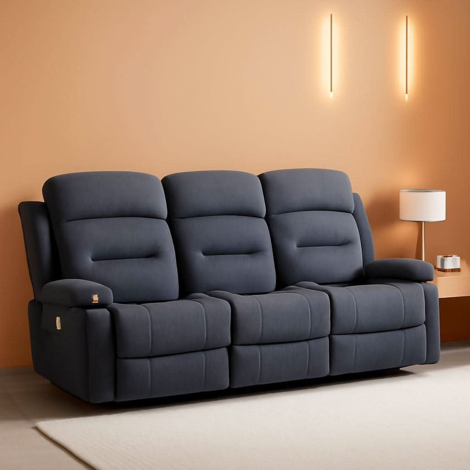 Oversized Charcoal Grey Recliner Sofa With USB Port And Heated Massage
