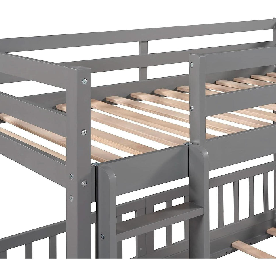 Gray Twin Over Twin Bunk Bed With Slide And Ladder