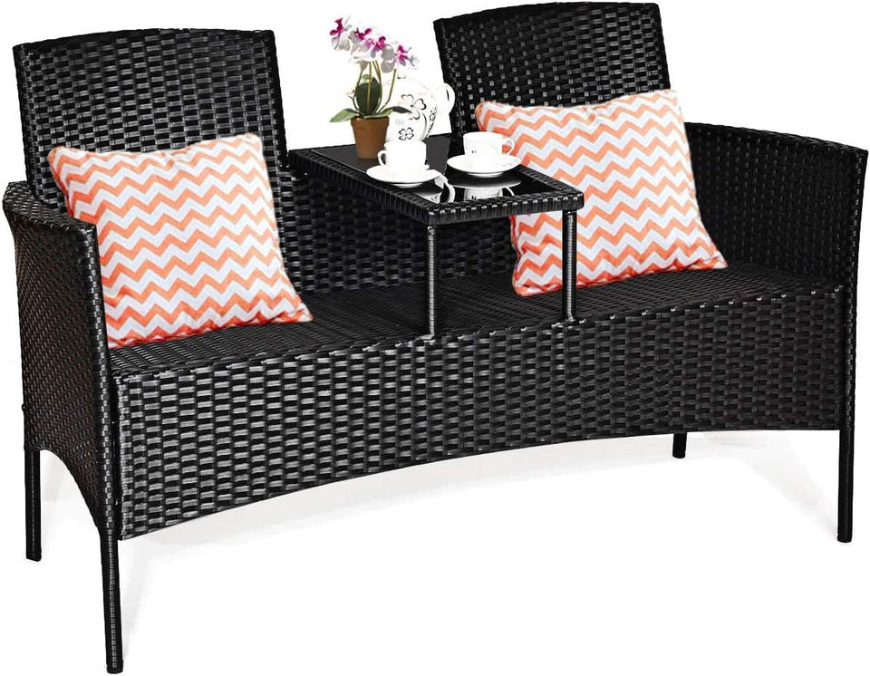 Wicker Outdoor Conversation Set With Removable Cushions