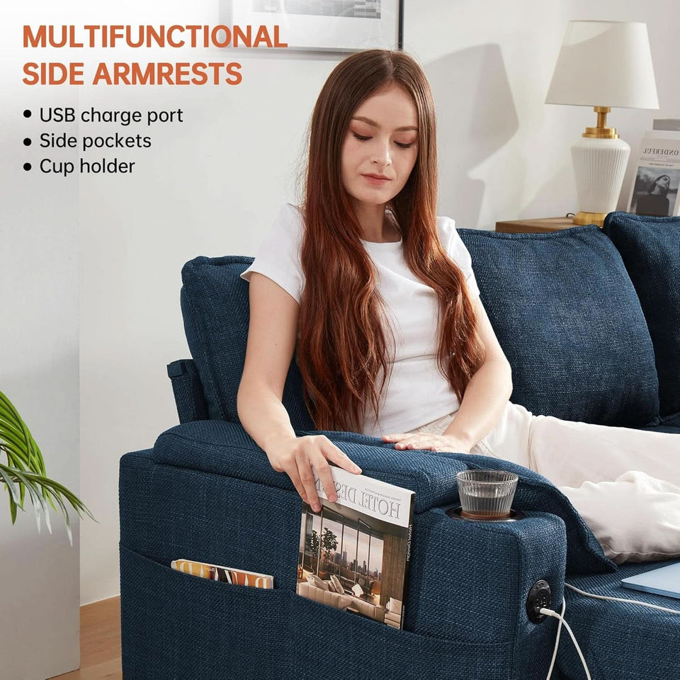 Cerulean Linen Convertible Sleeper Sofa With Pullout