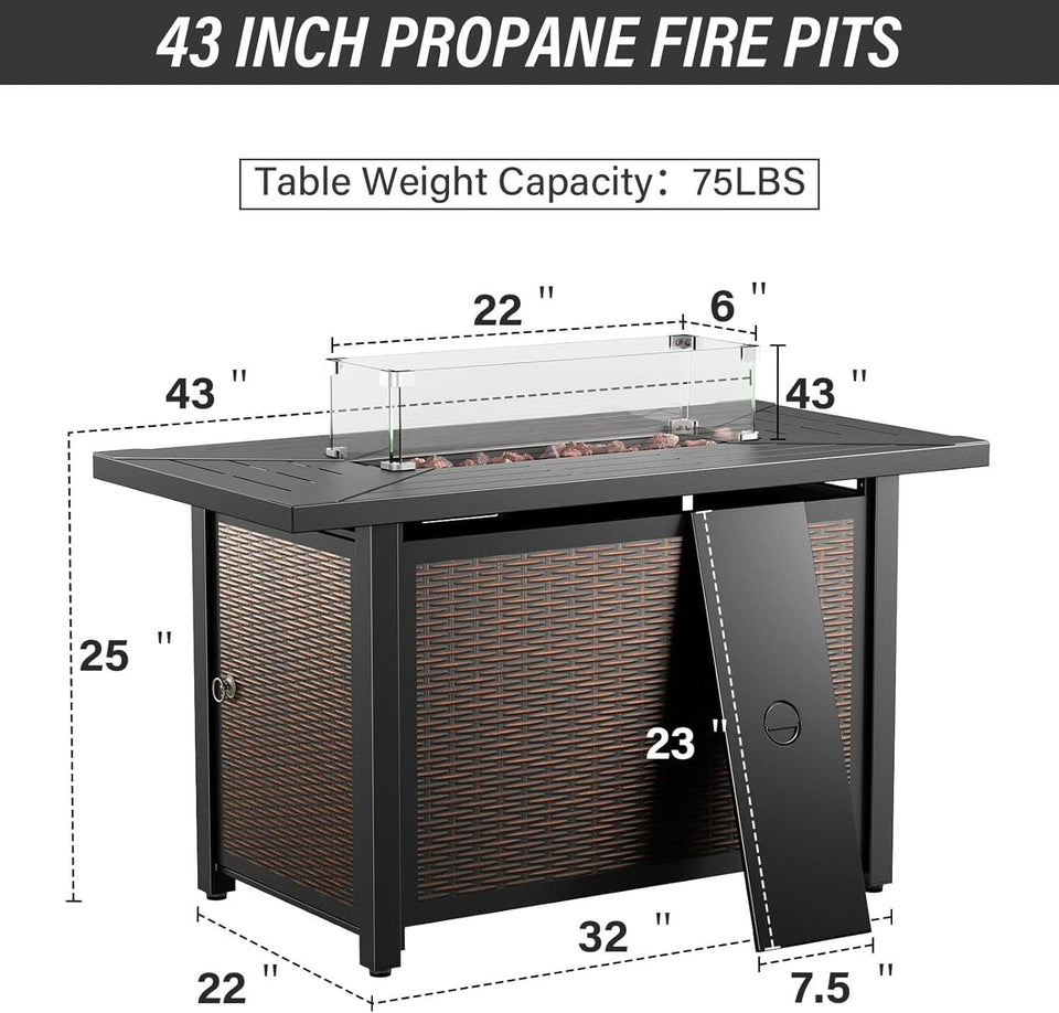8 Piece Patio Set With 50000 BTU Propane Fire Pit Table