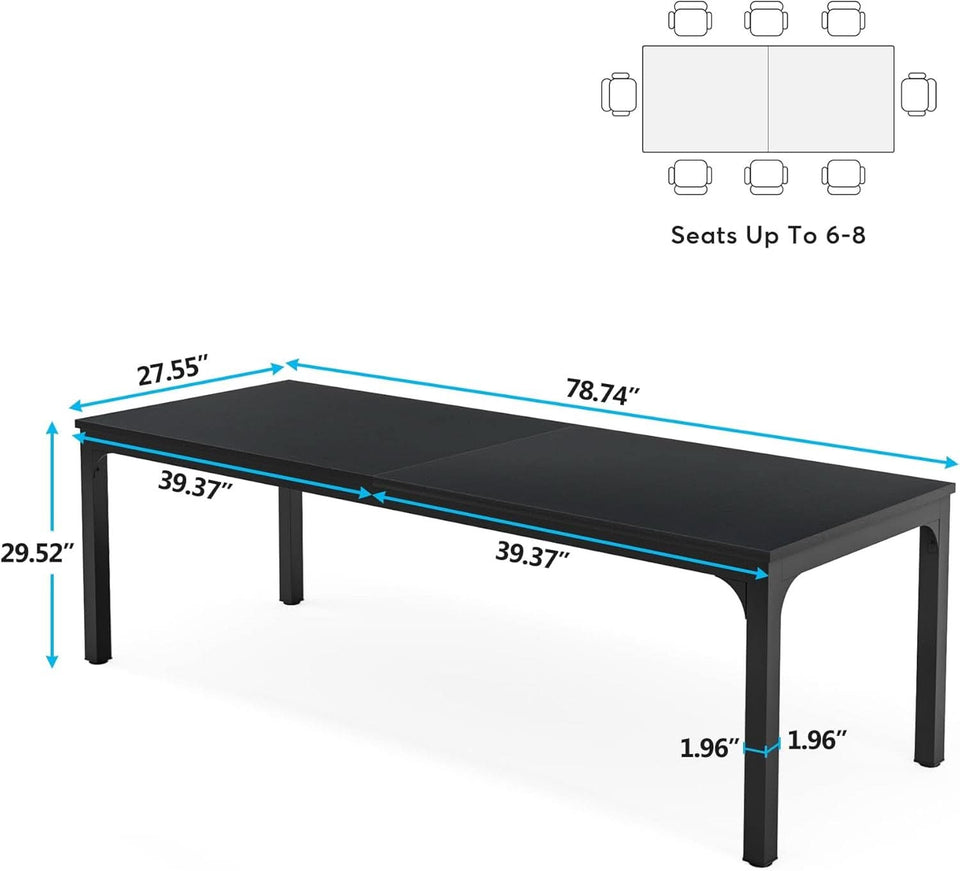 Black 78 Inch Rectangle Dining Table For 6 To 8 People