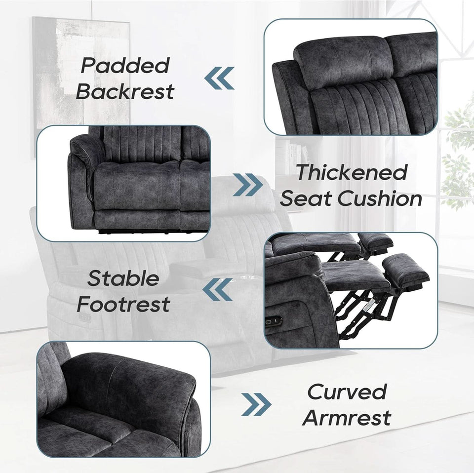 Grey Power Reclining Sofa With Zero Gravity USB Ports