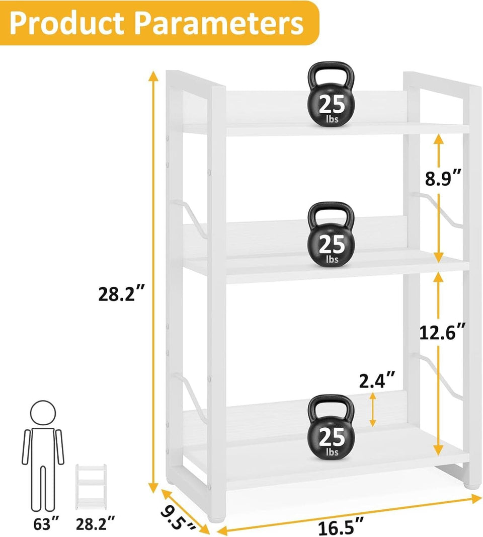 White 3 Tier Bookshelf for Small Space Living Room