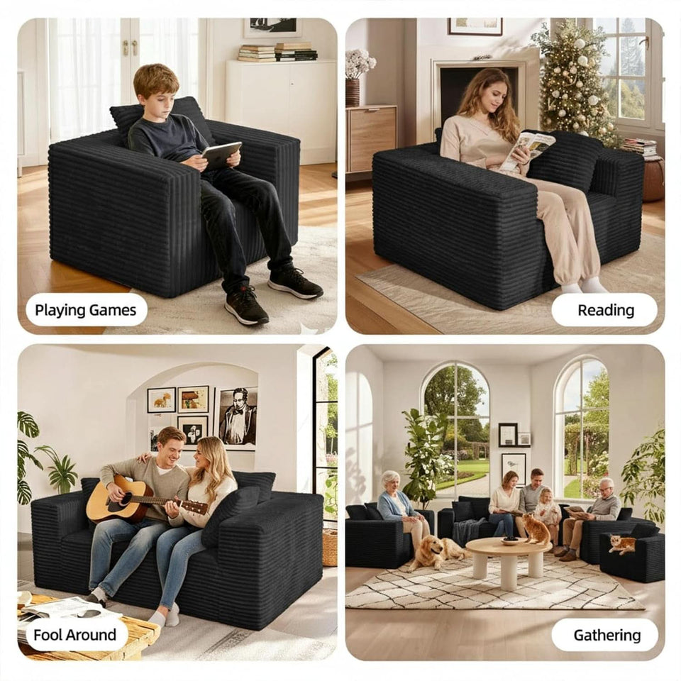 3-Seater Corduroy Sleeper Sofa No Assembly Lounge