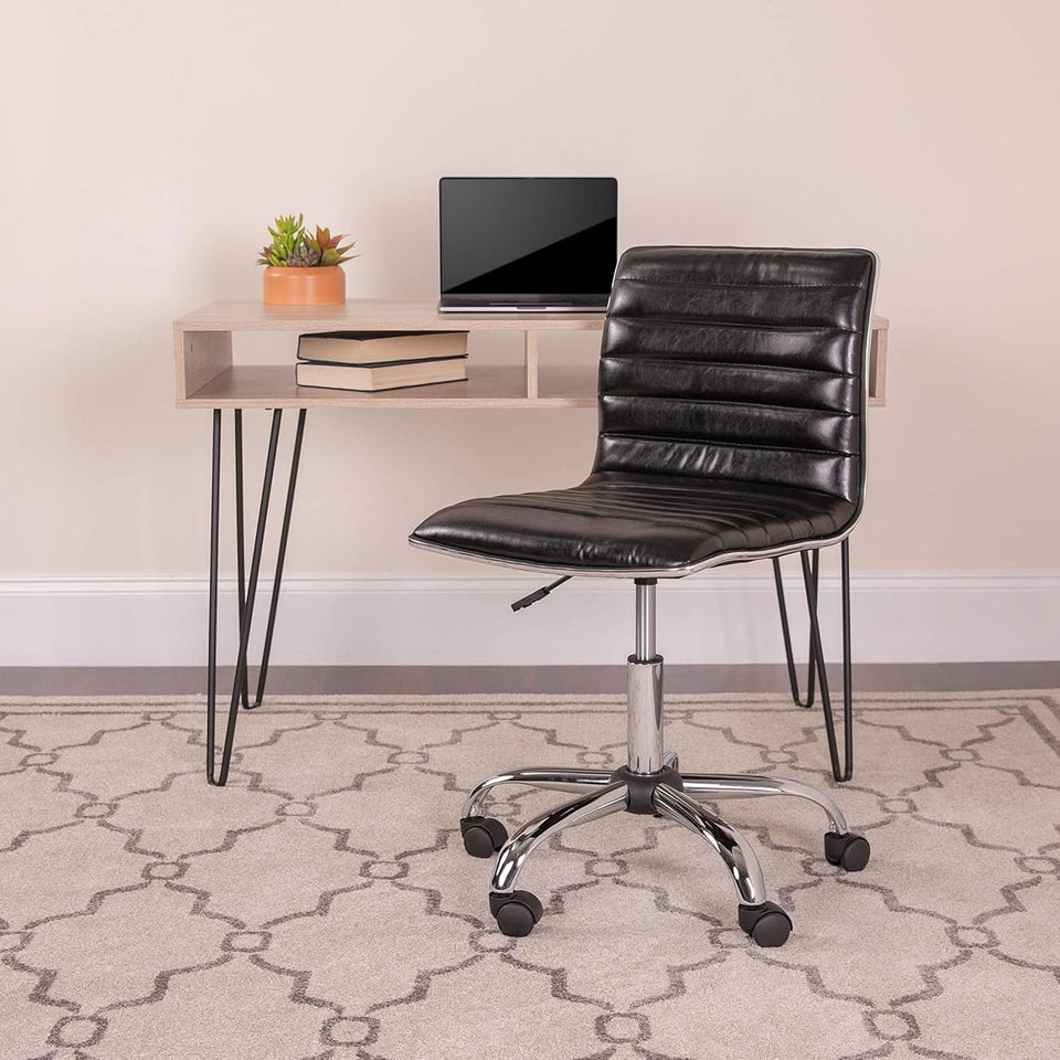 Alan Low Back Armless Black Ribbed Office Swivel Task Chair