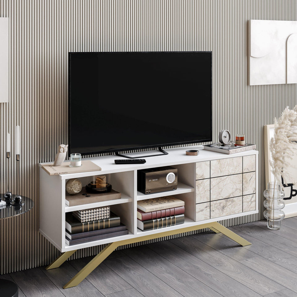 North 51" TV Stand and Media Console with A Cabinet and Shelves