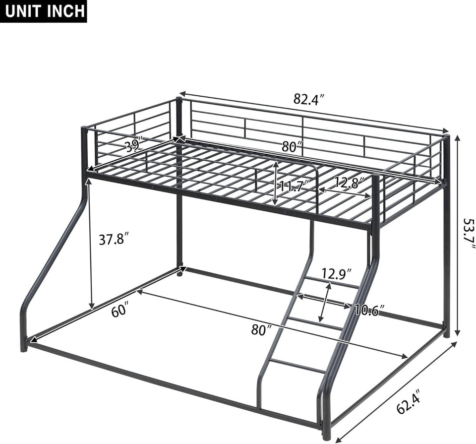 Heavy Duty Twin Over Queen Metal Bunk Bed In Black