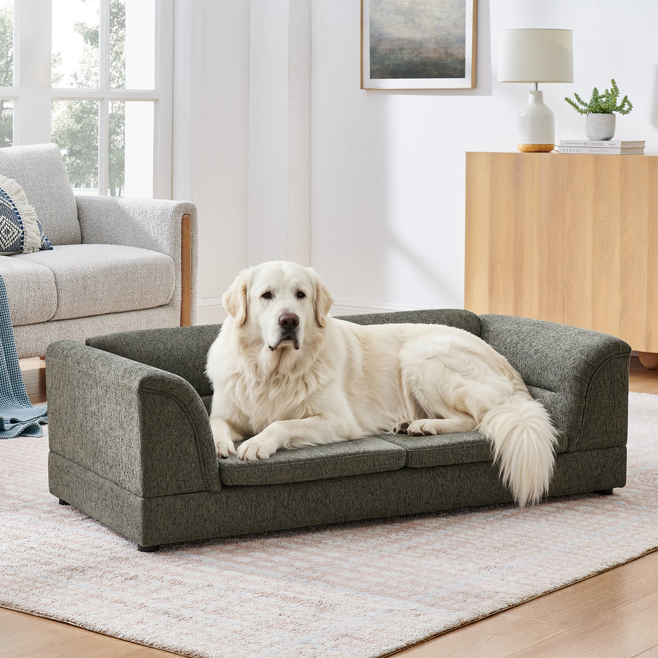 Oversized Pet Sofa with Curved Armrest - Olive Green, Beige, Light Grey, Dark Gray
