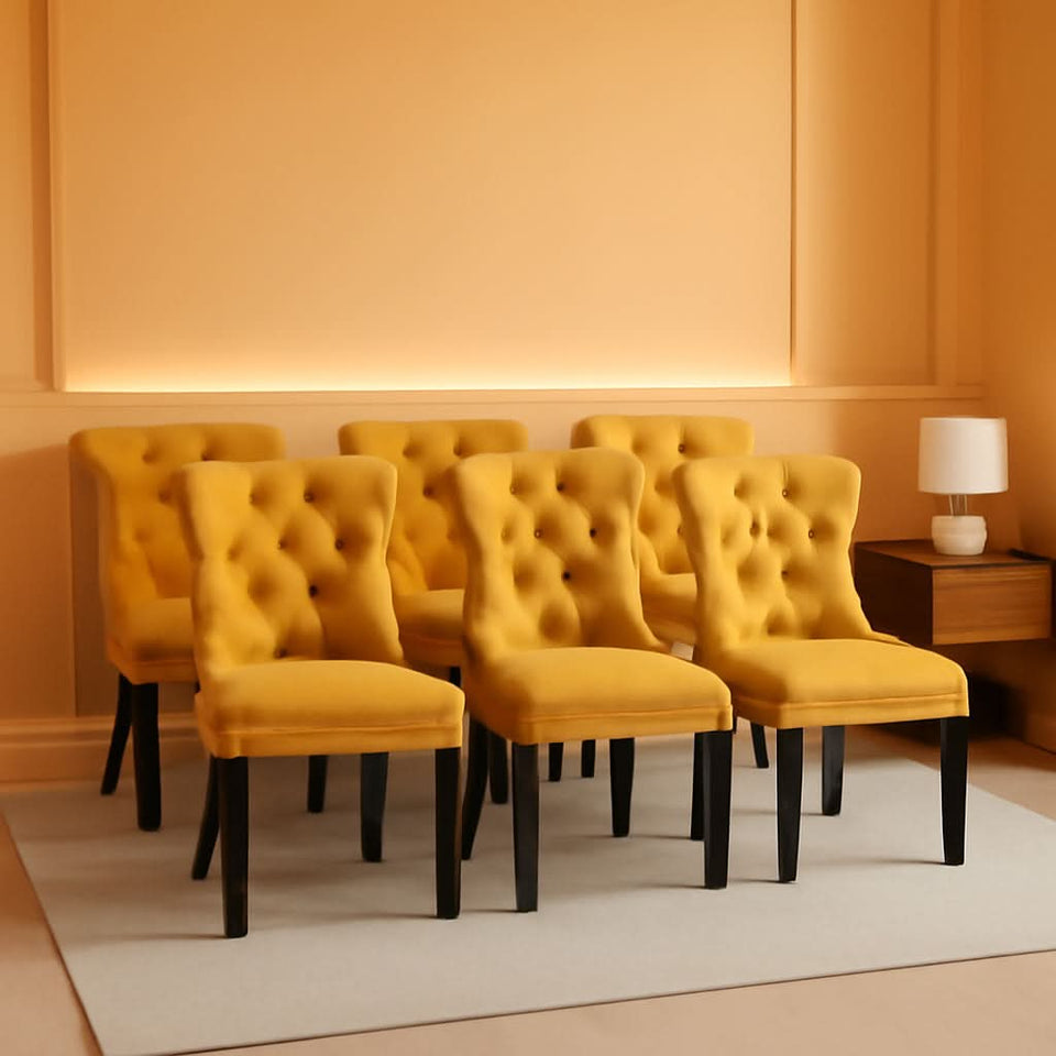 Gold Velvet Tufted Dining Chair With Ring Pull Trim