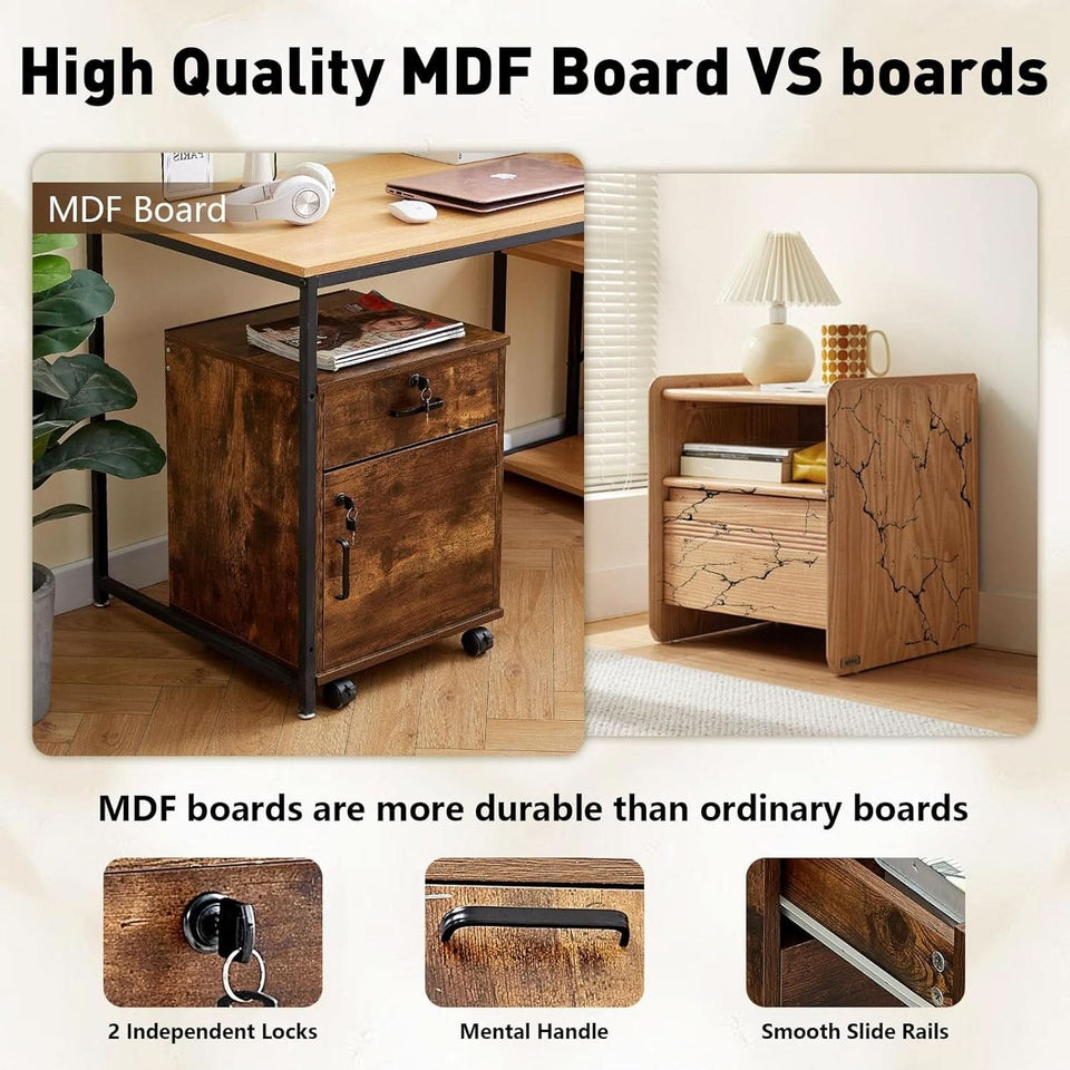 Mobile Lockable File Cabinet With Drawer Door Rustic Brown