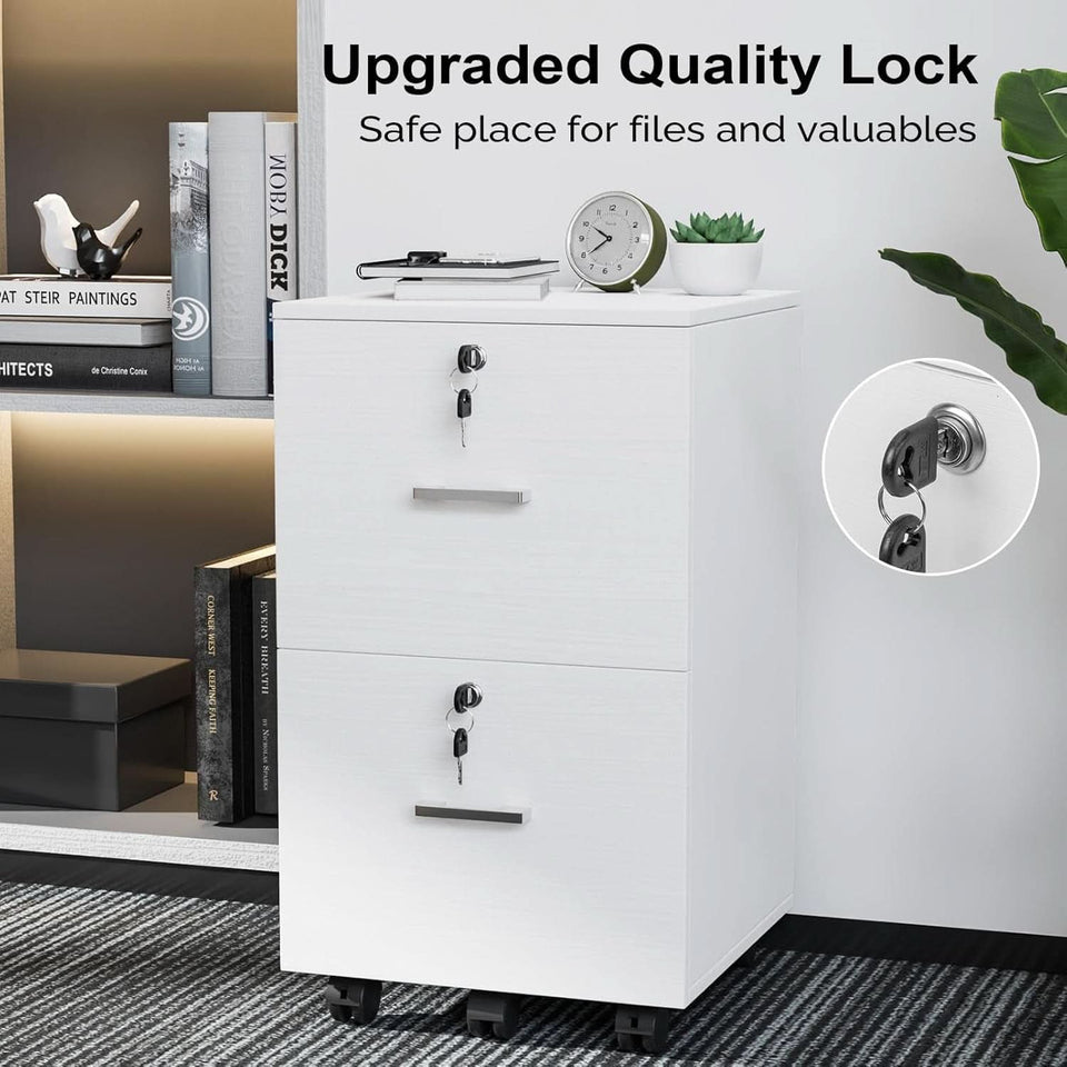 2 Drawer Locking File Cabinet For Letter Size Folders With Tabs, Mobile Under Desk