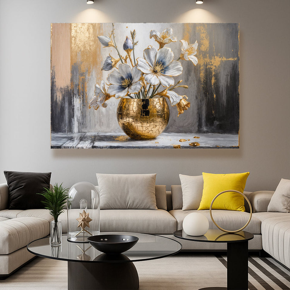 Magnolia Bloom in Gold Abstract Wall Art
