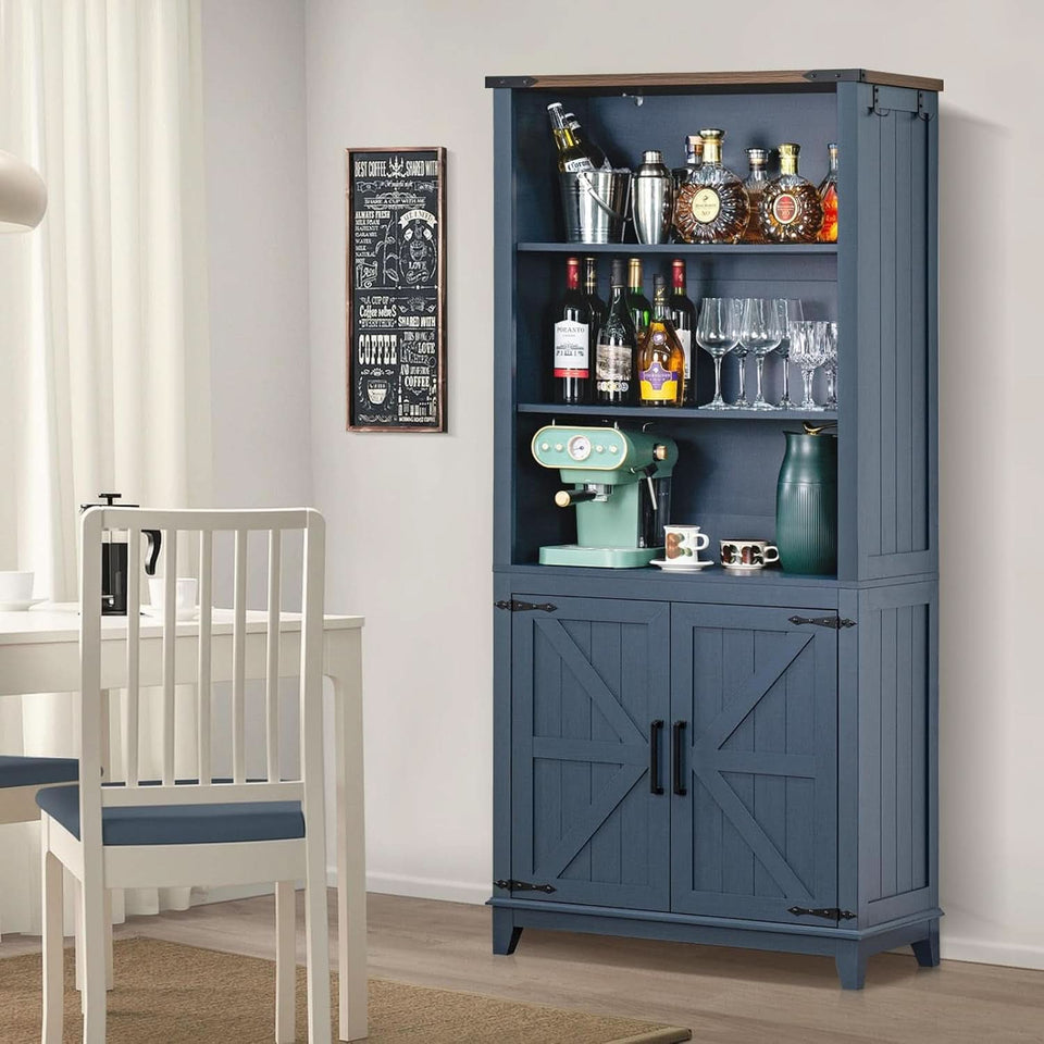 Blue 70 Inch Tall Farmhouse Bookcase Adjustable Shelves