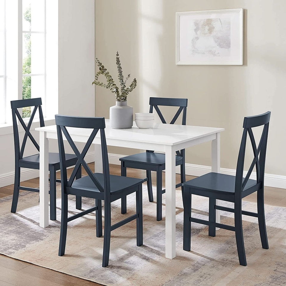 Navy Blue Farmhouse Dining Table And X Back Chairs Set