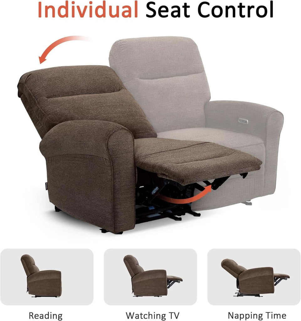 Fabric 64.6 Inch Dark Brown Wall Hugger Power Recliner Loveseat