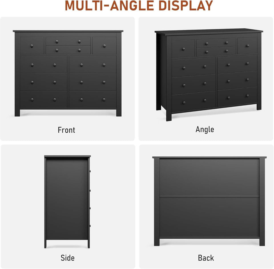 Ten Drawer Premium Hardwood Dresser Walnut Finishing