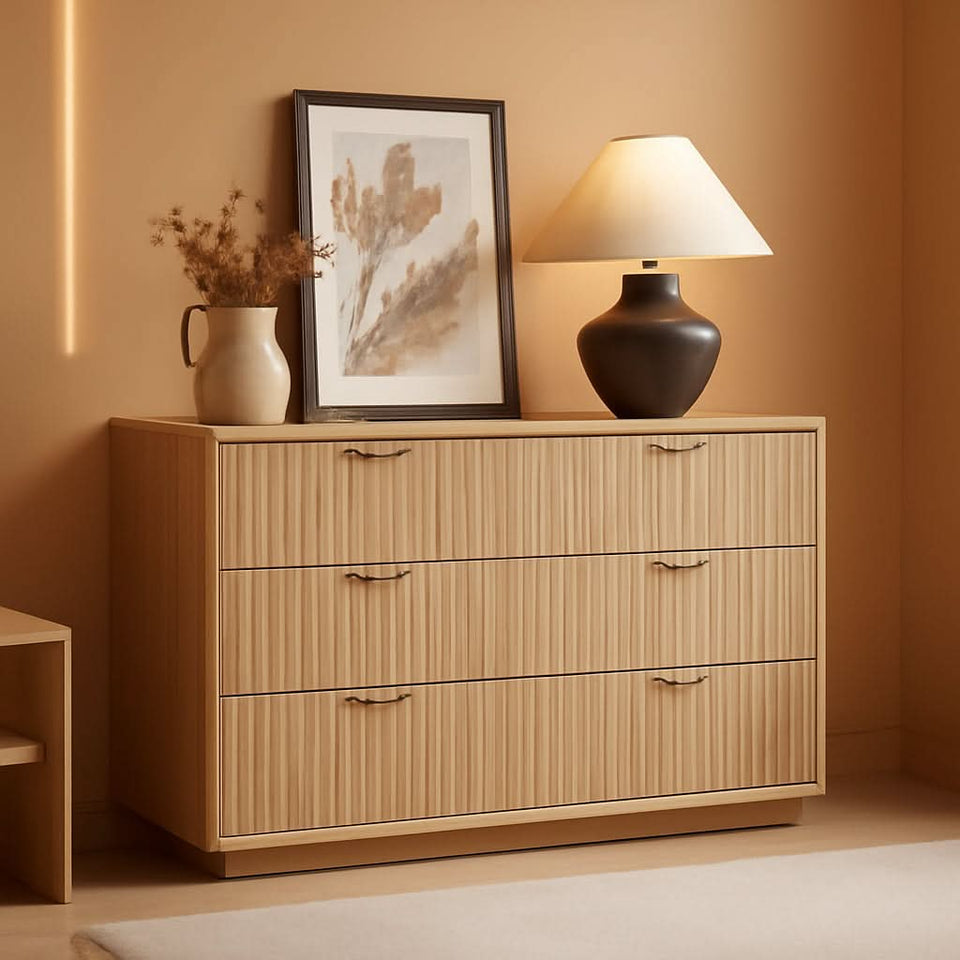 Fluted 6 Drawer Dresser 48 Inch Natural Wood Finish
