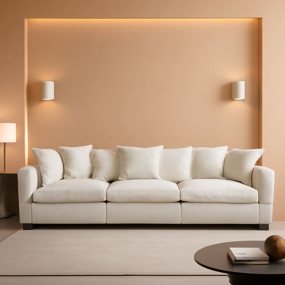 111.4 Inch 3 Seater Cloud Sofa Modular Sectional Couch Beige With Breathable Chenille Fabric
