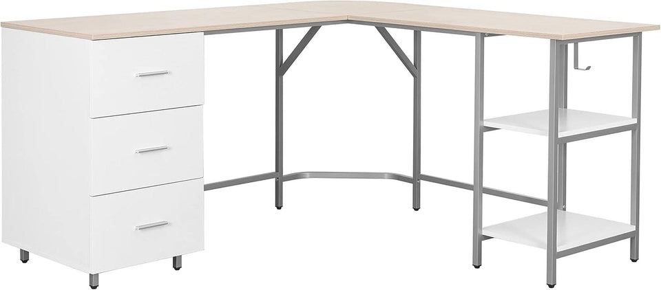 L Shaped Desk Two Toned With Drawers And Open Shelf Home Office