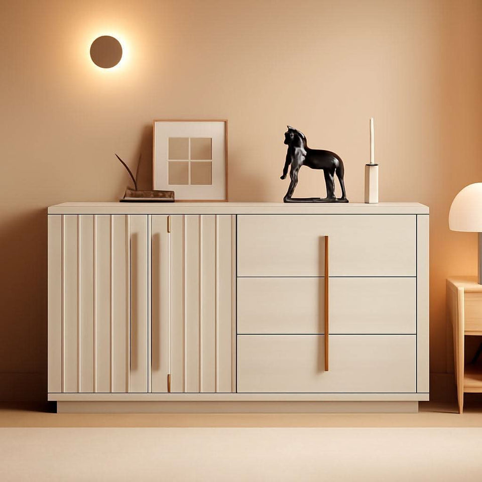 64 Inch Modern Industrial Sideboard Cabinet White Sand