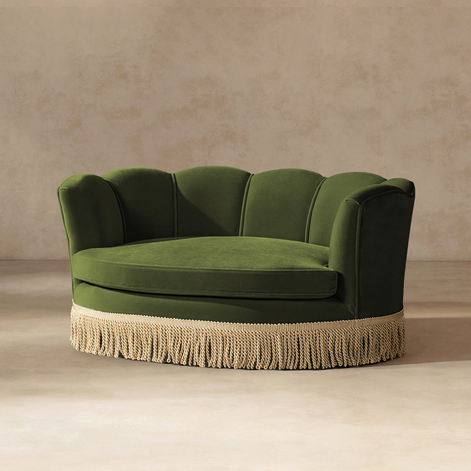 Clara 34.5" Scalloped Pet Sofa Bed with Velvet Upholstery - Olive