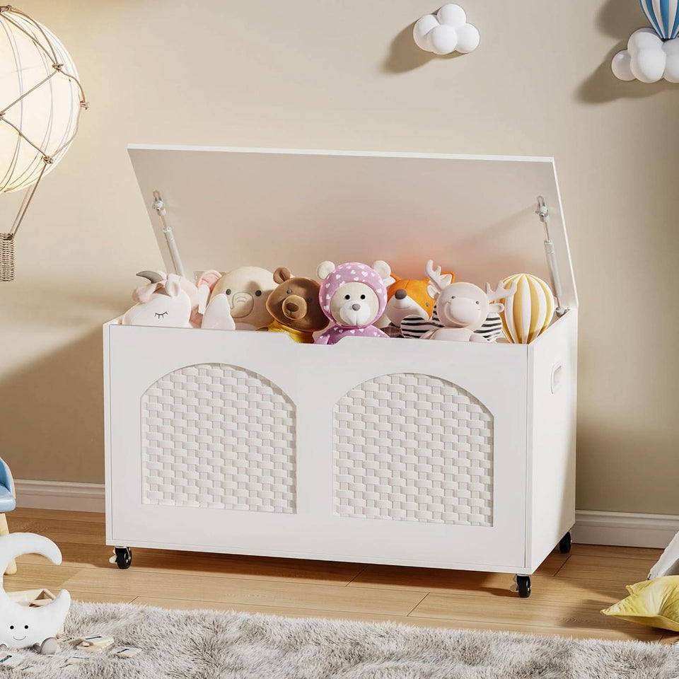White Wooden Storage Bench On Wheels