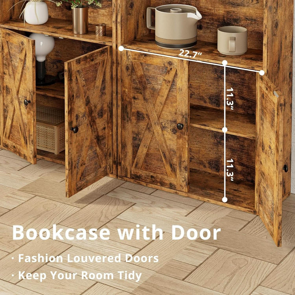 Industrial 70 Inch Tall Bookcase With Doors 6 Shelf Floor Standing Storage