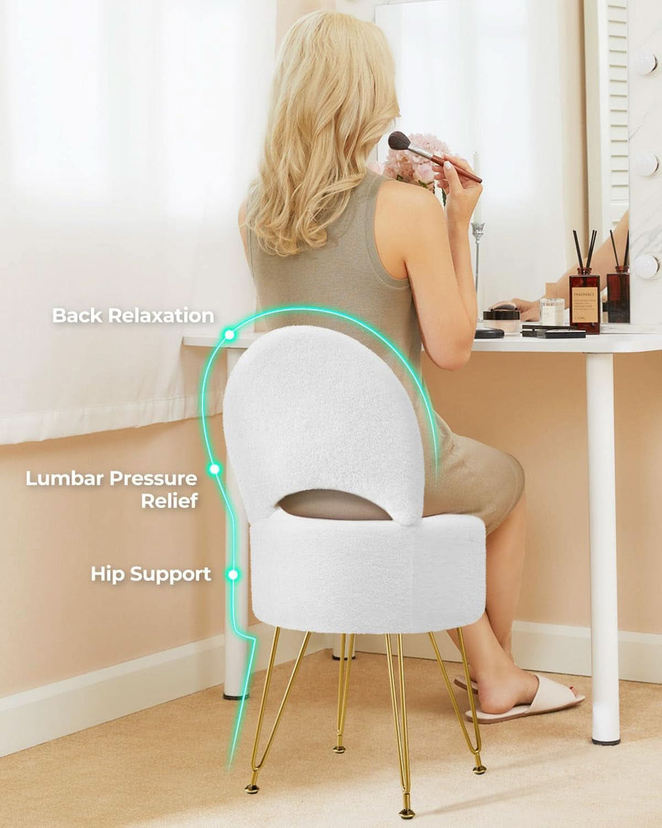 Classic Vanity Stool White 15InchesX15Inches Ottoman