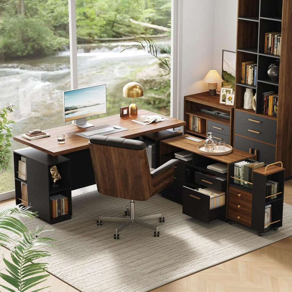 71 Inches Electric Standing Desk Lockable Cabinets