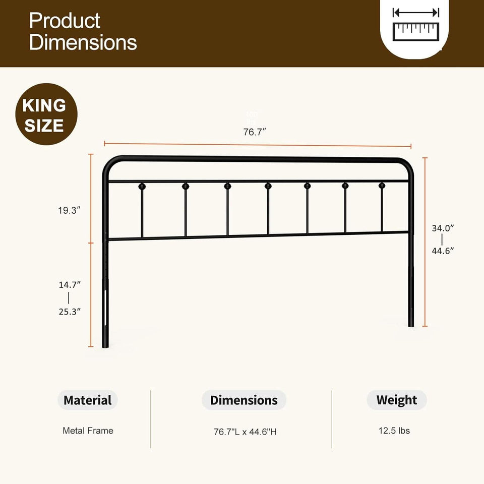 Adjustable Height Metal Headboard in Farmhouse Victorian Style