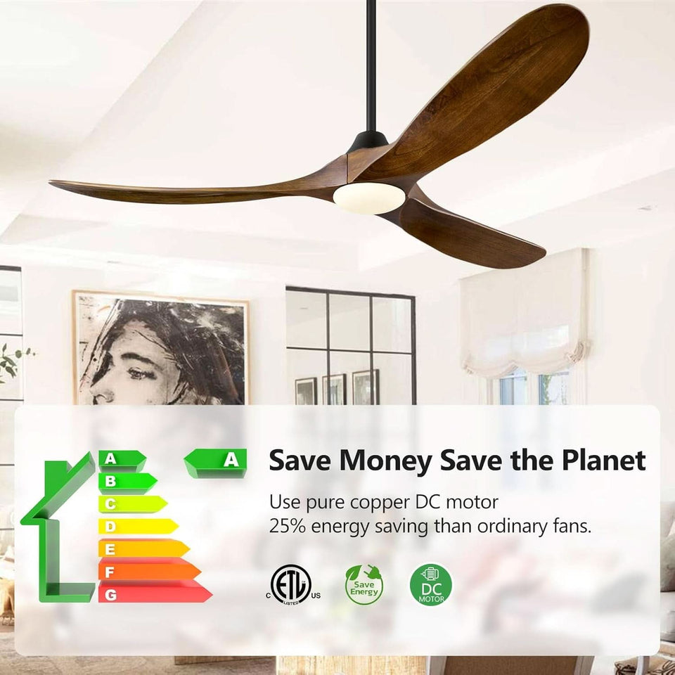 52 Inch Walnut Wood Ceiling Fan With Remote And Integrated Lights